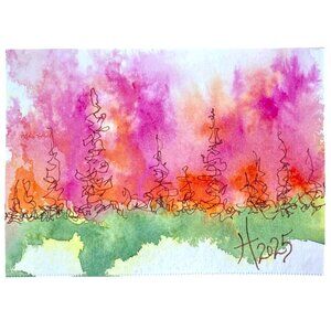 ACEO Original Art Watercolor Landscape on Watercolor Paper ATC 2.5x3.5in